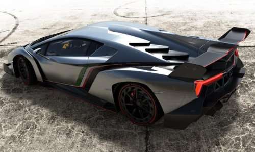 The Lamborghini Veneno in a parking lot from above