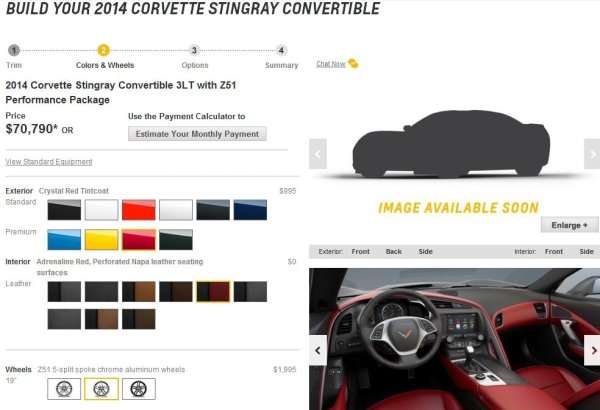 2014 Corvette configurator screen shot