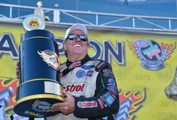 John Force with the 2013 NHRA championship trophy