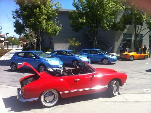 Conversion Karmann Ghia, Leafs, and a Tesla Roadster