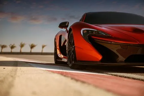 McLaren P1 on the track in Bahrain front quarter detail