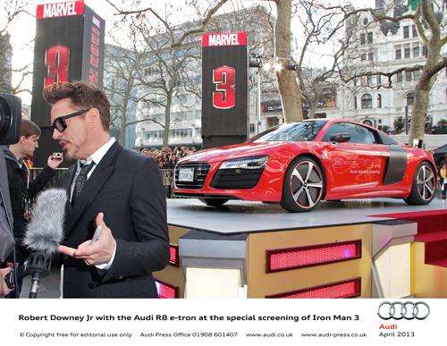 Iron Man 3 star Audi R8 e-tron with Robert Downey Jr