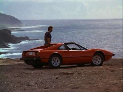 Selleck and his Ferrari (show still)