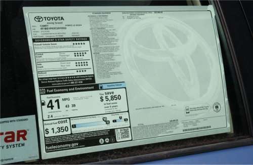 2012 Toyota Camry window sticker