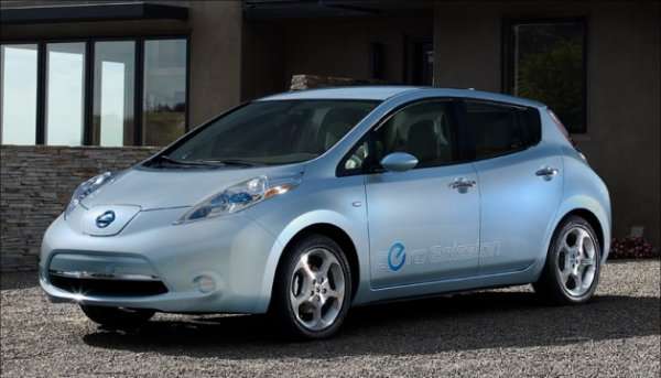 Nissan LEAF at a house