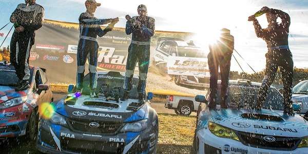 Higgins pilots Subaru WRX STI at LSPR to an extra soggy and muddy win