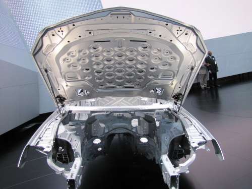 Front View of Display of Mercedes SL Aluminum Body at NAIAS 2012