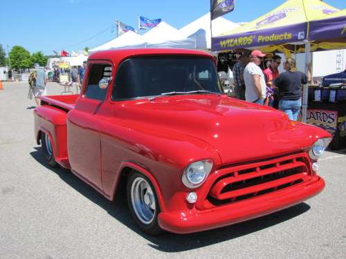 Red truck at 2102 St. Ignace Car Show