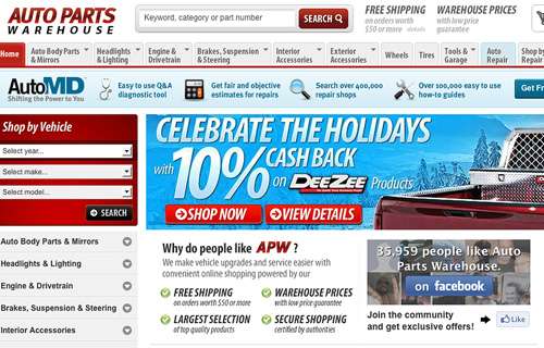 An image of the Auto Parts Warehouse website. 