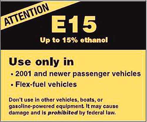 EPA's final E15 label to be displayed in all E15 fuel dispensers in the U.S.