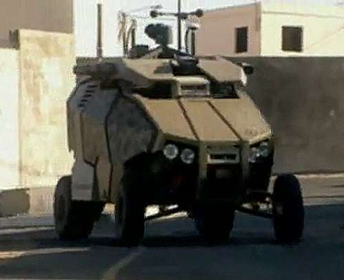 Guardian G-Nius autonomous military vehicle. Still taken from the video below. 
