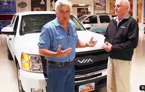 An image from the Jay Leno's Garage video with Bob Lutz and Via Vtrux 