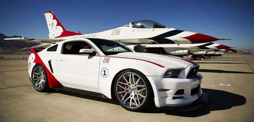 The Thunderbirds Mustang GT Special Edition and Falcon F-16 it emulates