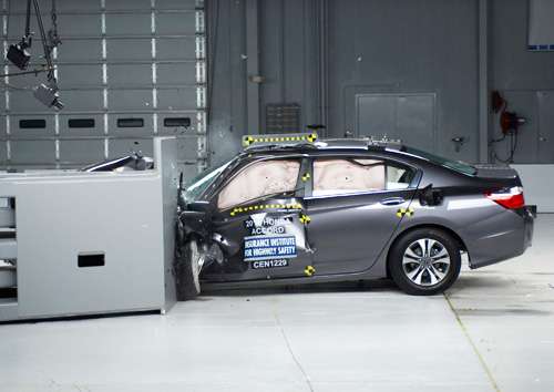 2013 Honda Accord in IIHS small overlap frontal crash test. (PRNewsFoto/Insuranc