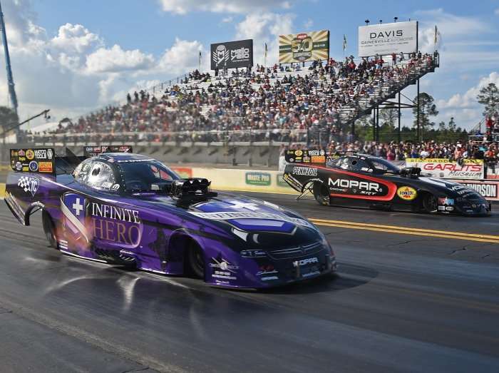 Dodge Charger funny cars battle in Florida