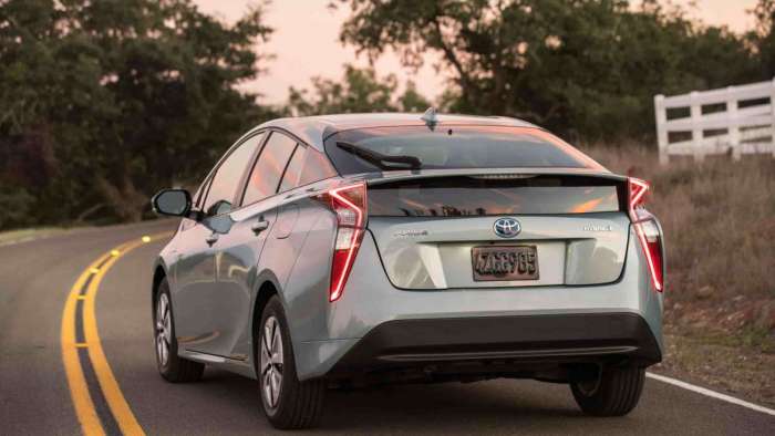 2016 Toyota prius three rear shot teal color 