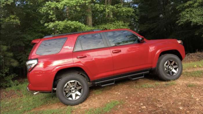 2019 Toyota 4Runner red color from a side view
