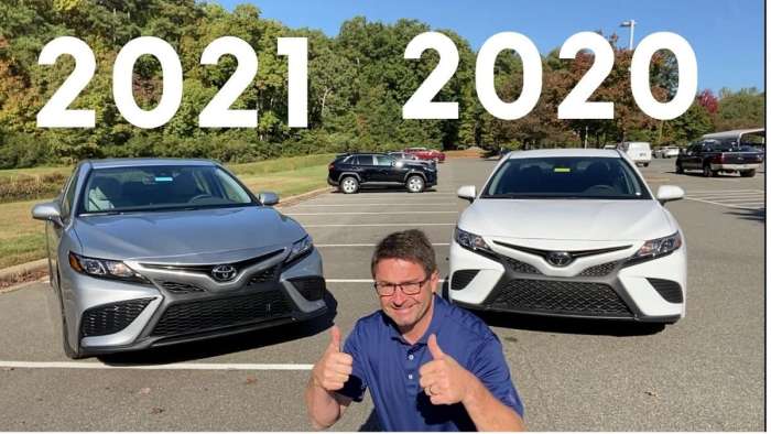 2021 Toyota Camry SE Celestial Silver front end 2020 Toyota Camry SE Super White front end