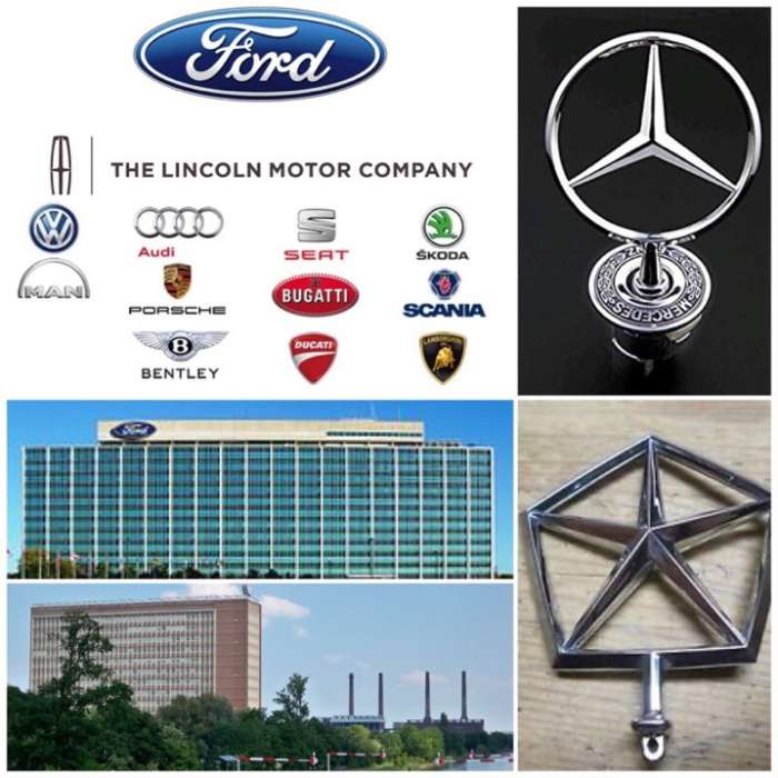 Headquarters at Dearborn for Ford, Wolfsburg for VW Group, and the brands they sell.