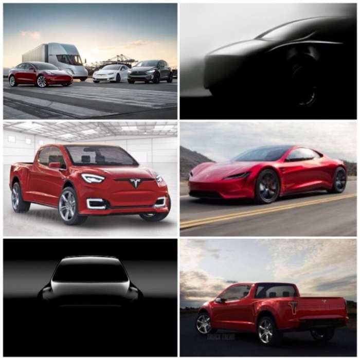 Pictures of Tesla Model Range, Model Y Reveal, Model U pickup render (TruckTrend), and Roadster 2