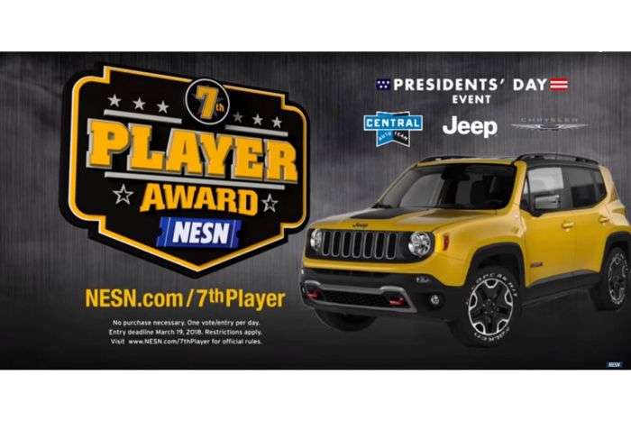 Bruins' 7th Player Award includes Jeep Renegade. 
