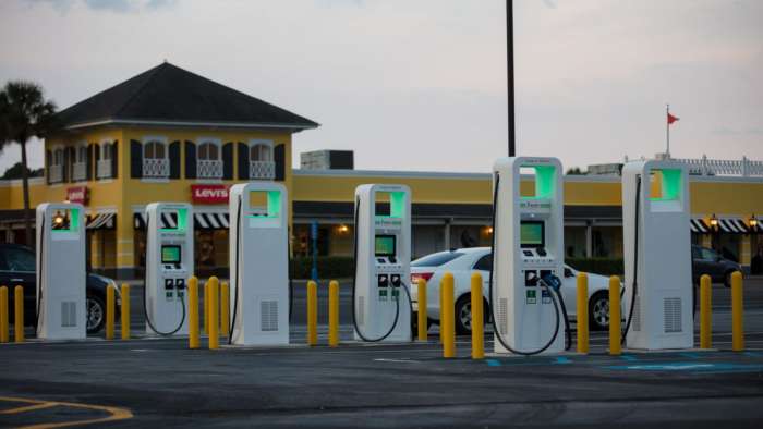 Electrify America charging station at shopping mall in Gulfport, Mississippi