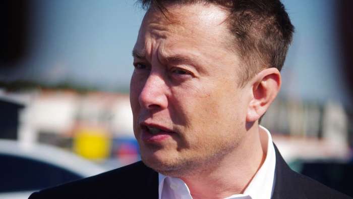 Tesla CEO Elon Musk speaking to reporters at Giga Berlin on Thursday September 3, 2020
