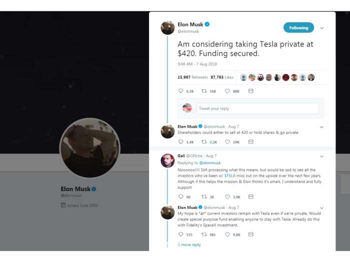Elon Musk of Tesla sued by SEC.