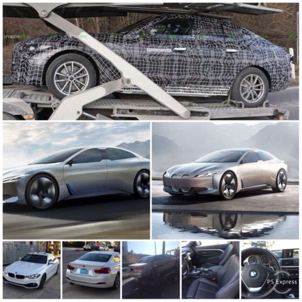 Spy shot of i4 electric, i4 proto pics, 430i, and my 328i towed to the shop.