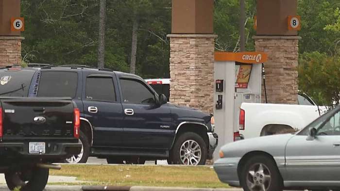 Vehicles Waiting For Gasoline Before the Colonial Pipeline Resumed Operation