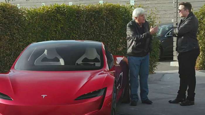 Jay Leno and Elon Musk talk about the 2020 Tesla Roadster's Rocket Thruster