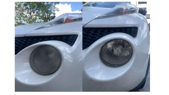 Headlights before and after application of Lemi Shine
