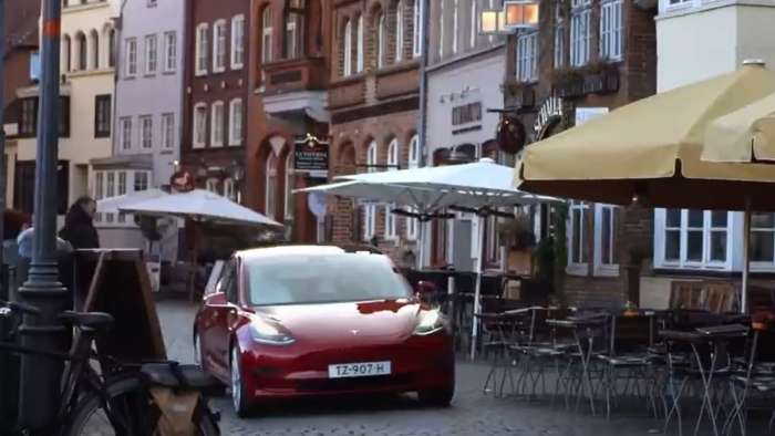 Tesla Model 3 in a European city