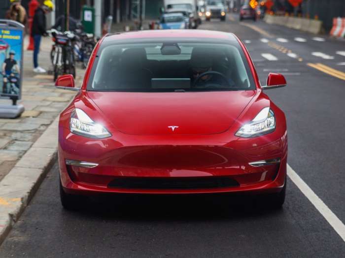Tesla Model 3 Red Color 1200x900 front view