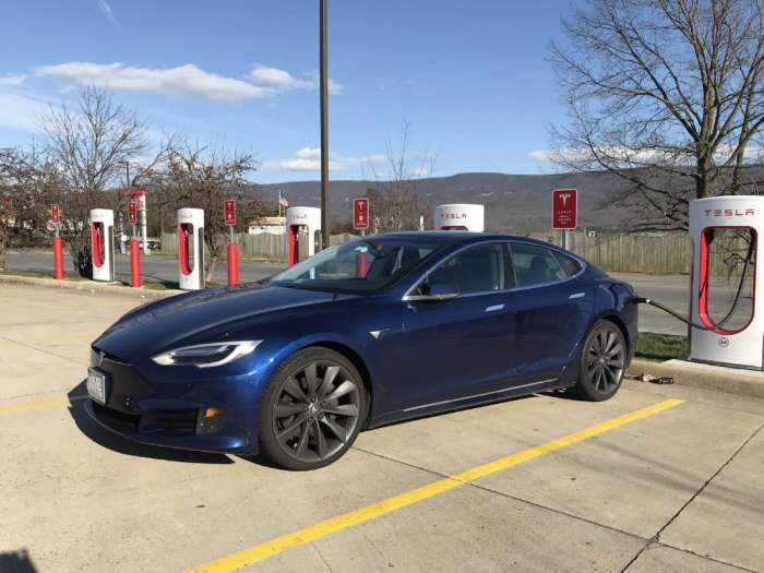 Tesla Model S Battery Charging at Supercharger