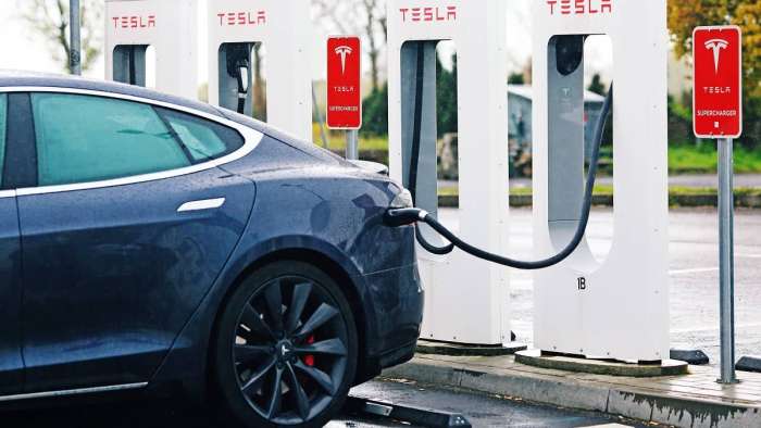 Tesla Model S charging at a Supercharger