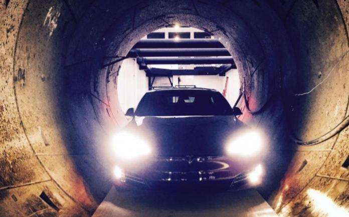 Tesla Model S in Hyperloop Tunnel