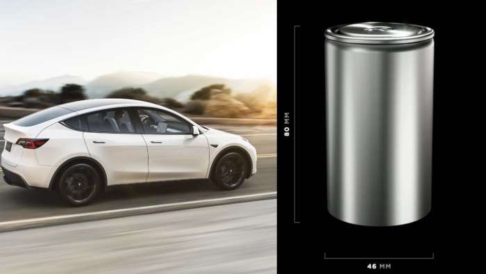 Tesla Model Y and 4680 battery cell.