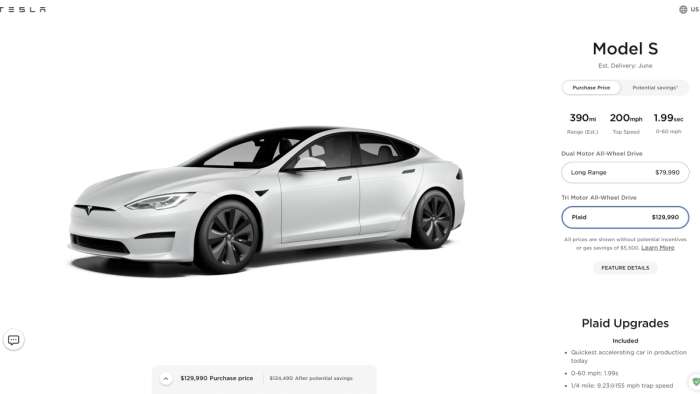 Tesla Plaid Model S Price
