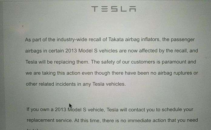 Tesla Recall Takata Airbag