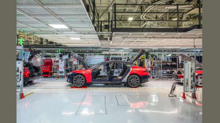 Tesla being produced in factory