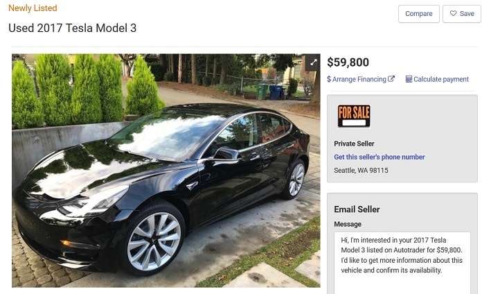 used model 3 cars are sale and prices range 59 102k