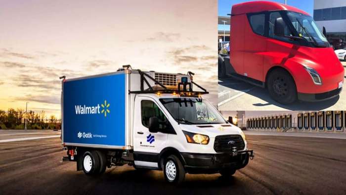 Walmart Gatik self-driving truck and Tesla Semi