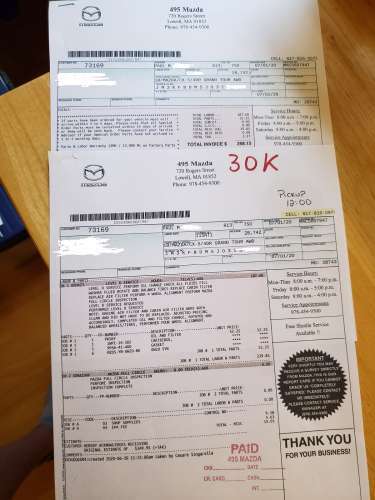 Mazda service receipt image by John Goreham