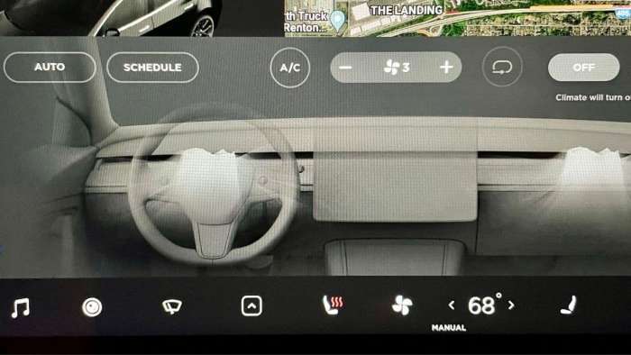 Tesla Model 3 HVAC control screen