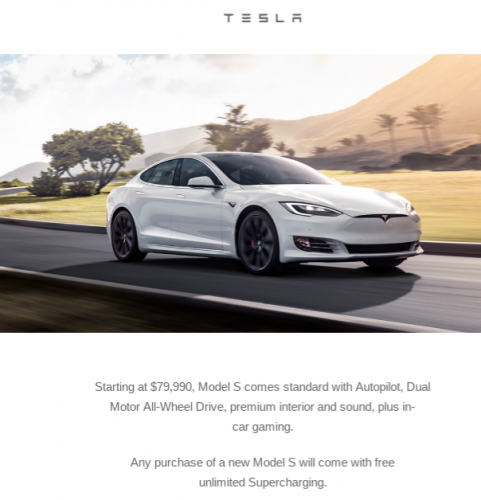 Tesla odel S Supercharger promotion