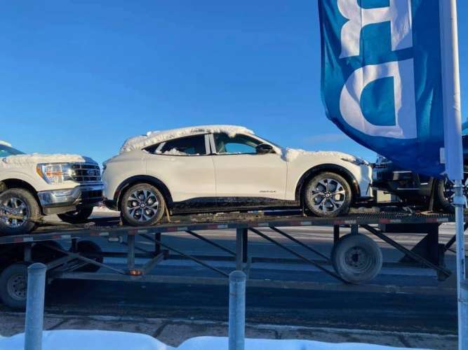 2021 Mustang Mach-E delivery in snow