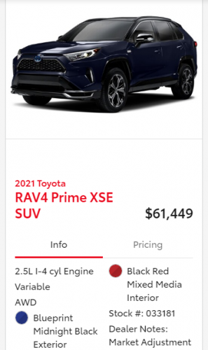 RAV4 Prime Market Adjustment Price Image