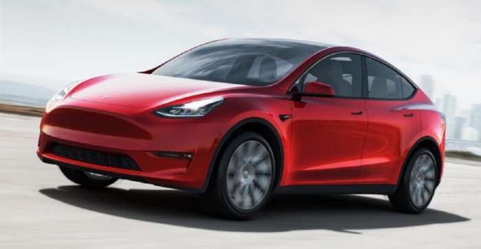 Tesla Model 3, red color