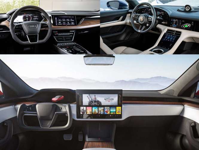 The interior of the Audi has the most tactile user interface, with the Porsche choosing more screens over buttons and knobs.